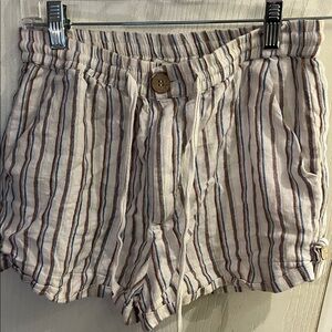 Forever 21 Cream and Blue Striped High Waist Shorts